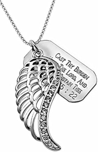 Necklace (3006W) Psalm 55:22 CZ Wing 2 Necklace 18