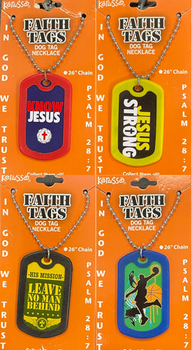 Faith Dog Tag Know Jesus, Jesus Strong, Leave No Man Behind, Hoops (set of 4)