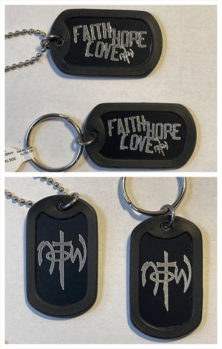 Dog Tag Chain Necklace w/matching Key Chain Faith Hope Love