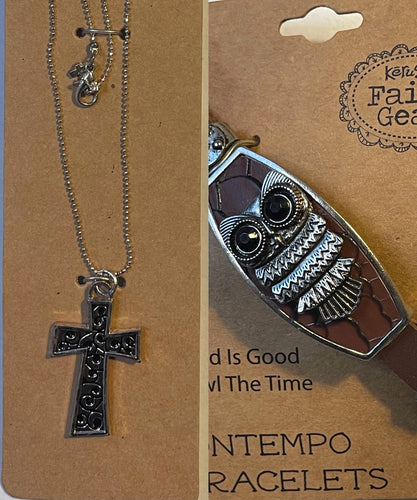 Necklace & Bracelet Faith Gear Rejoice Cross & God is Good (Owl) Pack of 2