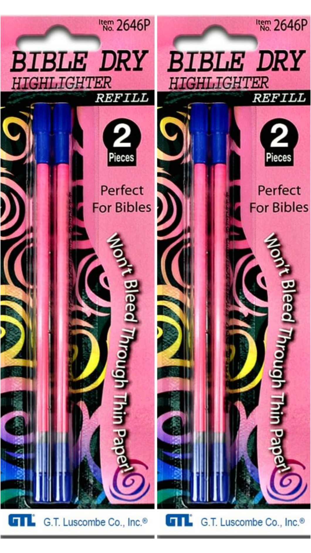 Bible Dry Highlighter 4 Refills GTL Pink (2 packs of 2) Vibrant Color