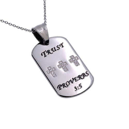 Necklace (CVY DT Trust) Women's CZ Calvary Dog Tag Collection Prov 3:5