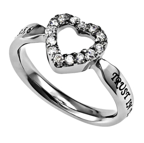 Ring Size 5 (CZO Trust 5) CZ Open Heart Stainless Steel Christian Womens Proverbs 3:5-6